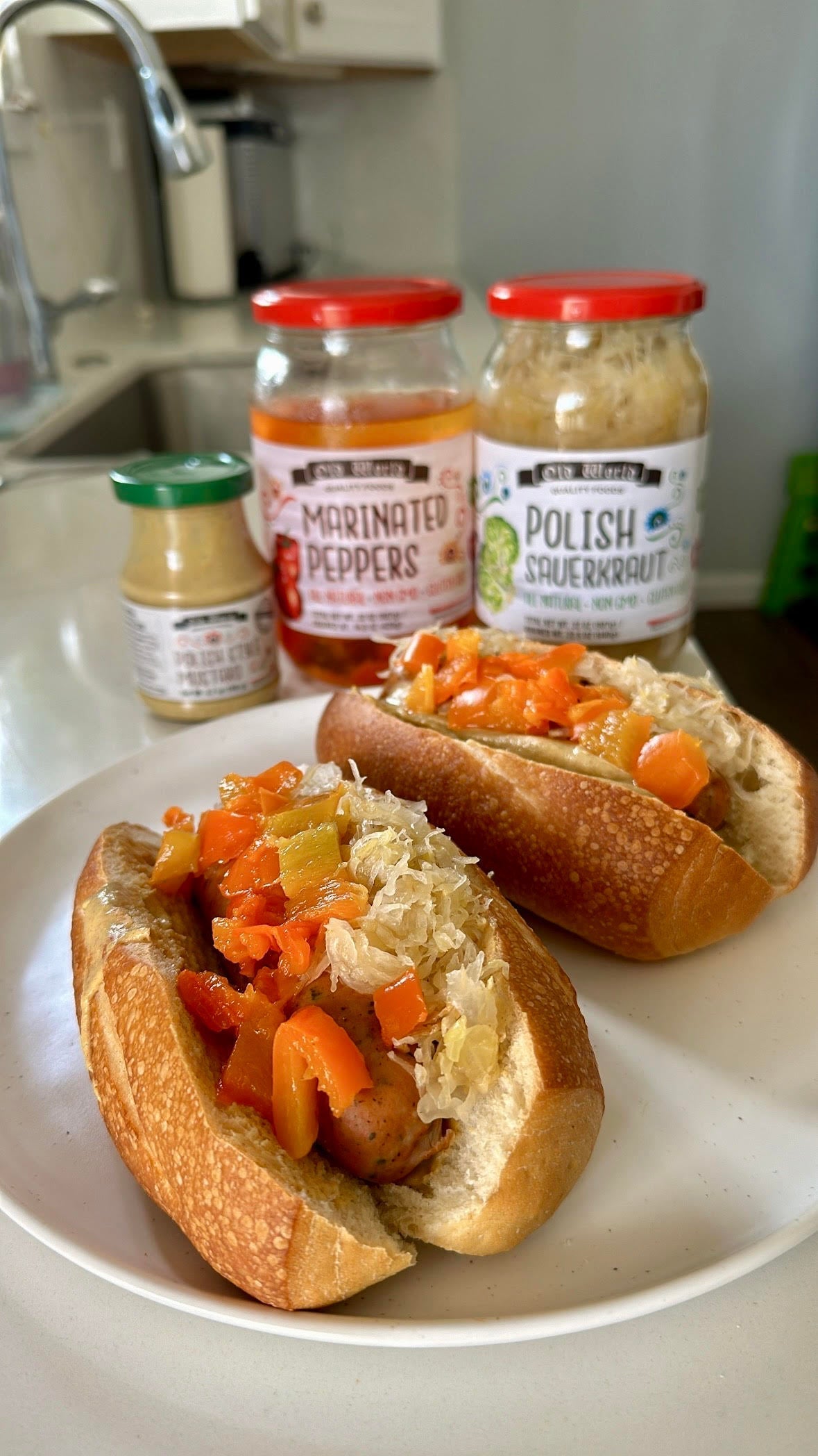 Marinated Pepper and Sauerkraut Bratwursts