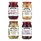 Sides and Salads Set- Four 32 Oz Jars of Assorted Pickled Vegetables - Red Cabbage, Sweet Cucumber Salad, Green Tomato Salad, and Sliced Baby Beets