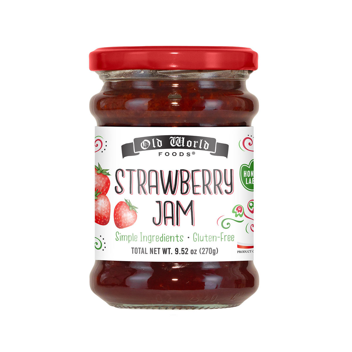 Old World Strawberry Fruit Jam, 9.52 oz Jar, Case of 6