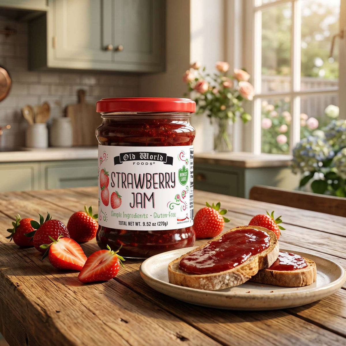 Old World Strawberry Fruit Jam, 9.52 oz Jar, Case of 6