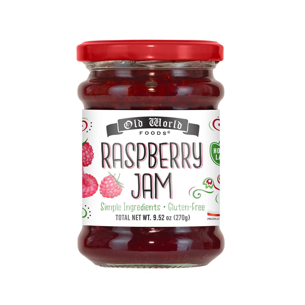 Old World Raspberry Fruit Jam, 9.52 oz Jar, Case of 6