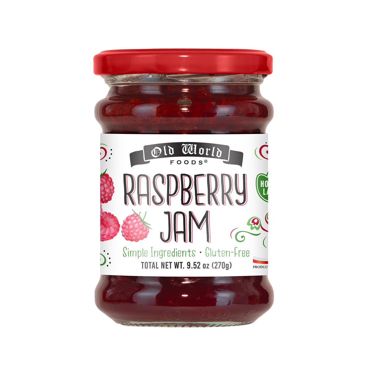 Old World Raspberry Fruit Jam, 9.52 oz Jar, Case of 6