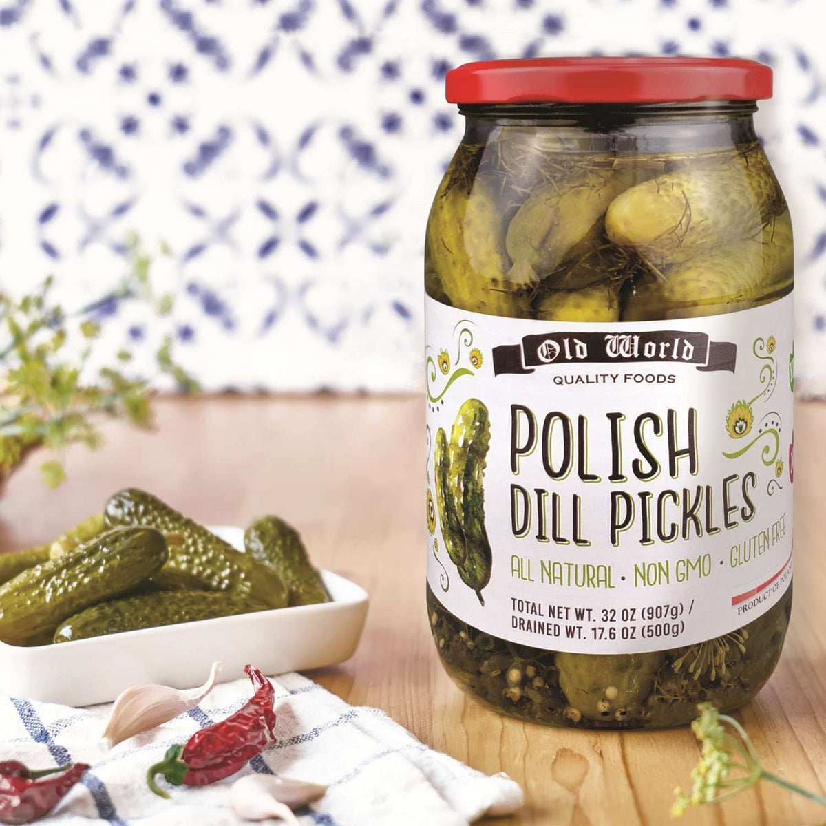 Summer BBQ Set - Four 32 Oz Jars of Assorted Pickled Vegetables - Dill Pickles, Sliced Baby Beets, Polish Barrel Sauerkraut and Polish Salad