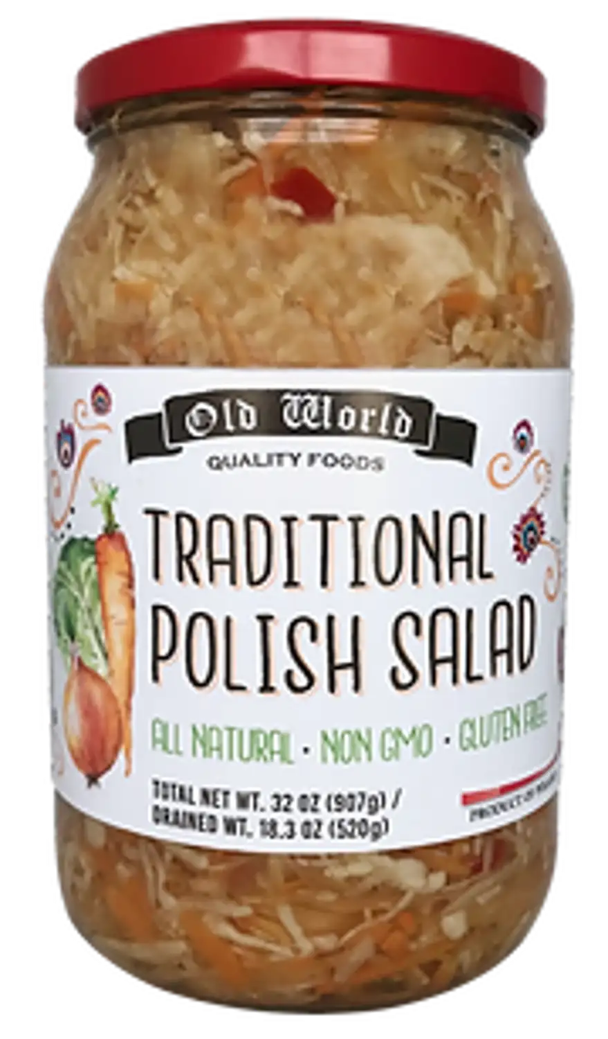 Salad Lover Set - Four 32 Oz Jars of Assorted Pickled Vegetables - Polish Salad, Pickled Baby Beets, Polish Barrel Sauerkraut, and Green Tomato Salad