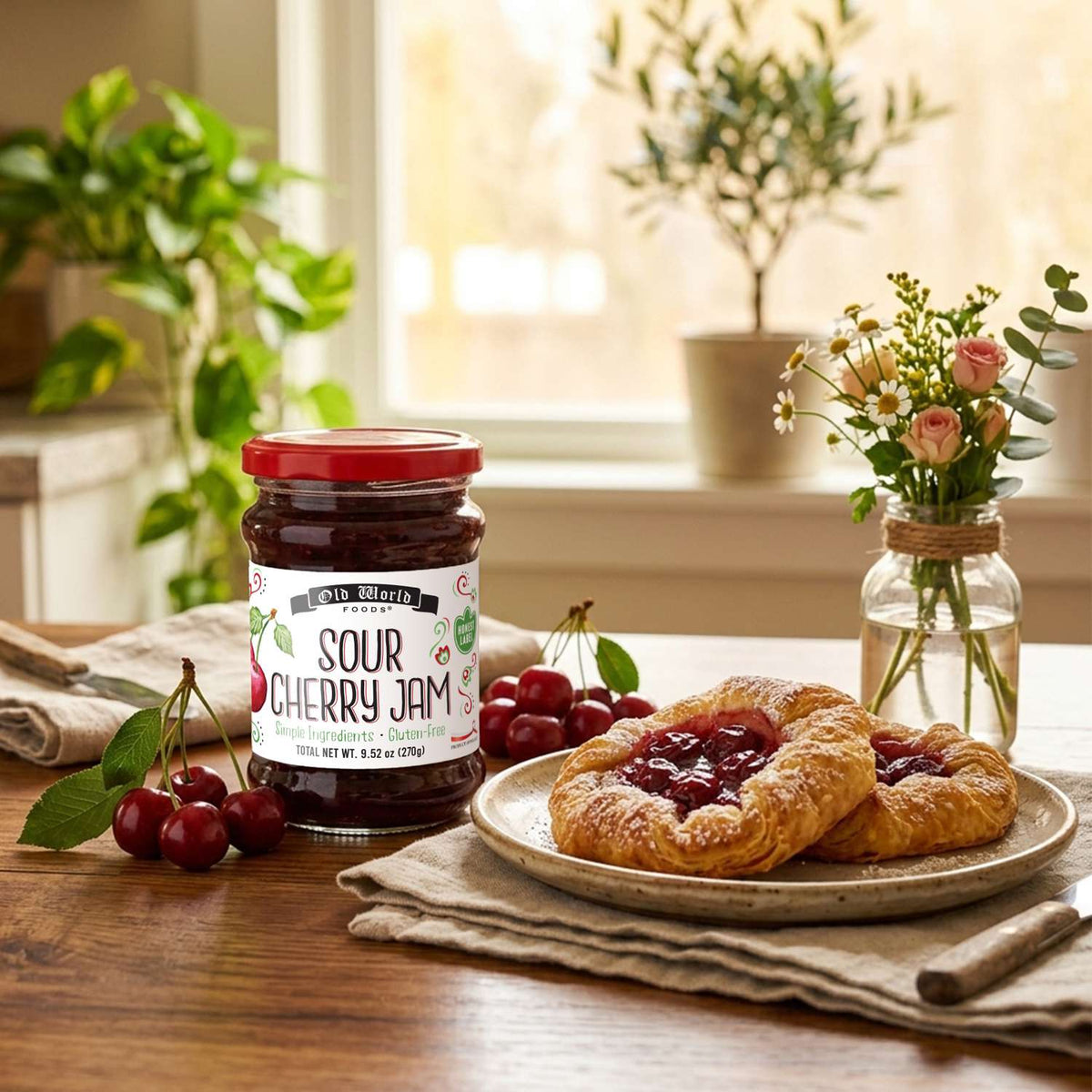 Old World Sour Cherry Fruit Jam, 9.52 oz Jar, Case of 6