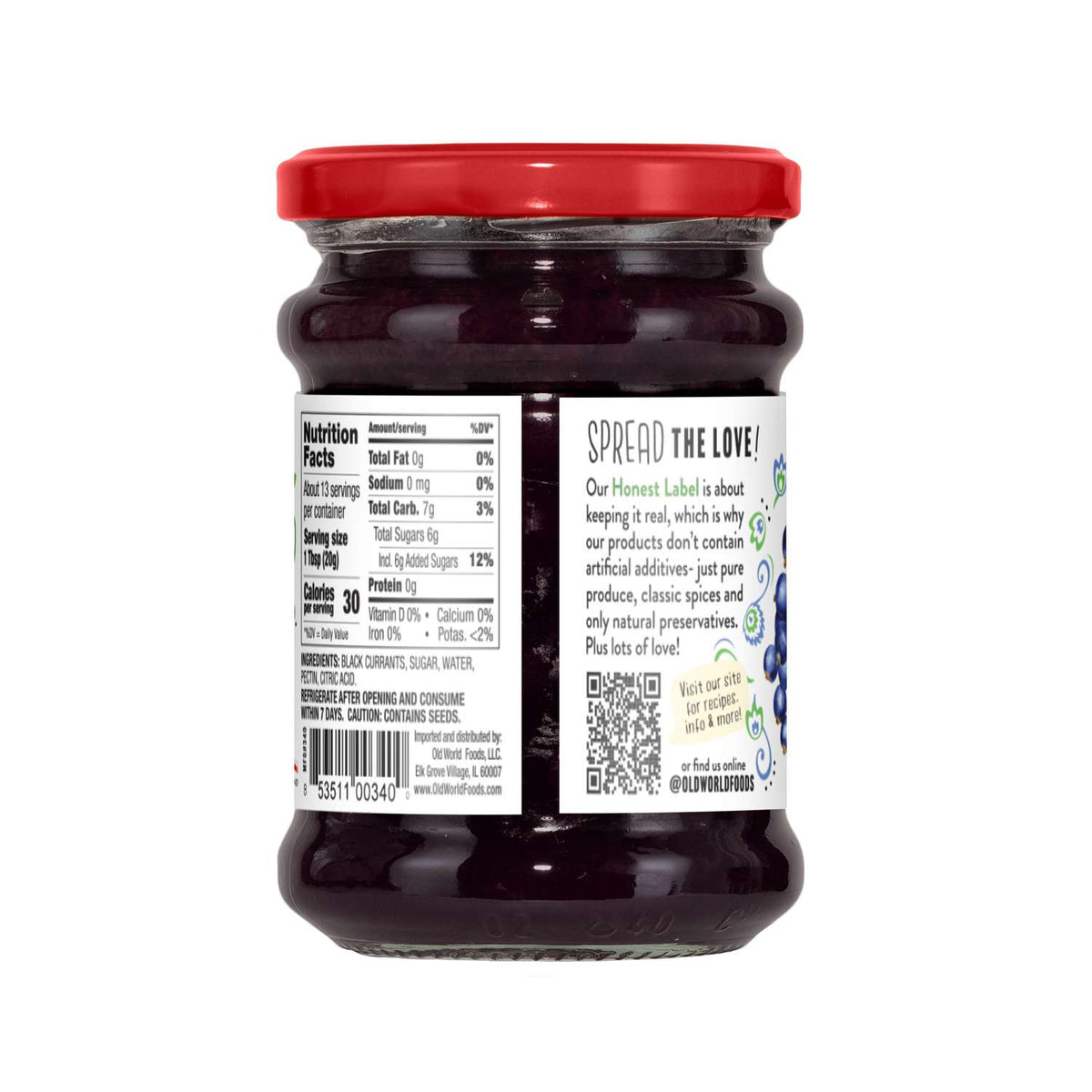 Old World Black Currant Fruit Jam, 9.52 oz Jar, Case of 6