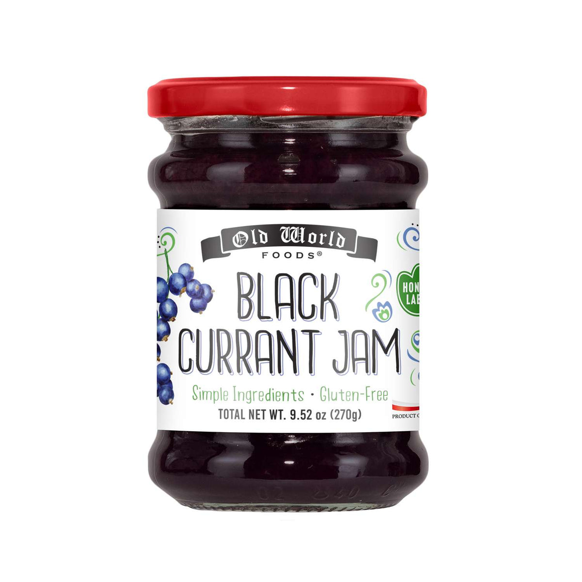 Old World Black Currant Fruit Jam, 9.52 oz Jar, Case of 6