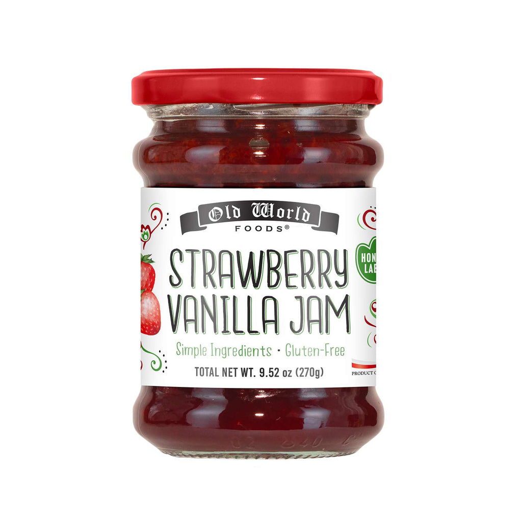 Old World Strawberry Vanilla Fruit Jam, 9.52 oz Jar, Case of 6