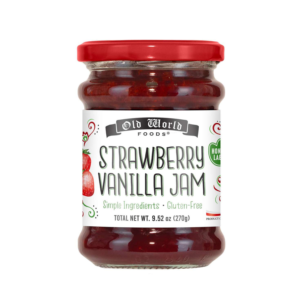 Old World Strawberry Vanilla Fruit Jam, 9.52 oz Jar, Case of 6