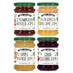 Premium European Fruit Jam Sampler with Strawberry Vanilla, Pear Ginger and Lime, Sour Cherry, Apple Mango, 9.52 oz Jars
