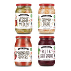 European Salad Set - Four 32 Oz Jars of Assorted Pickled Vegetables - German Salad, Veggie Medley Salad, Beet & Leek Salad, and Marinated Peppers