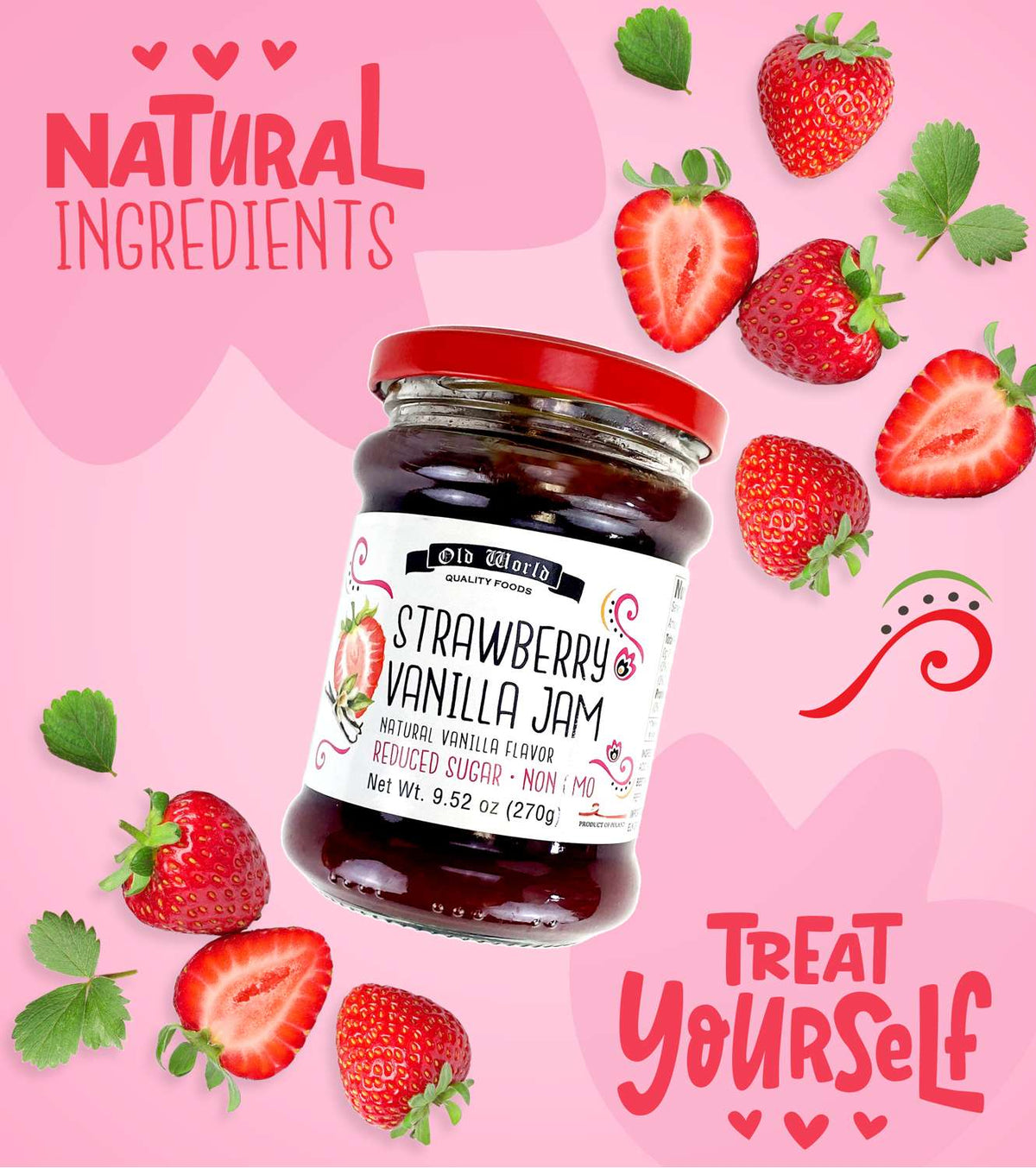 Old World Strawberry Vanilla Fruit Jam, 9.52 oz Jar, Case of 6