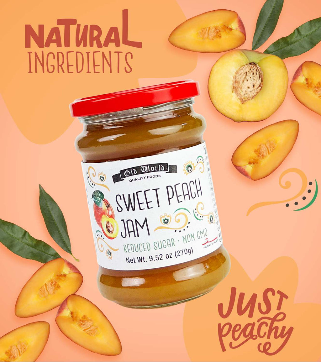 Old World Sweet Peach Fruit Jam 9.52 oz Jar, Case of 6