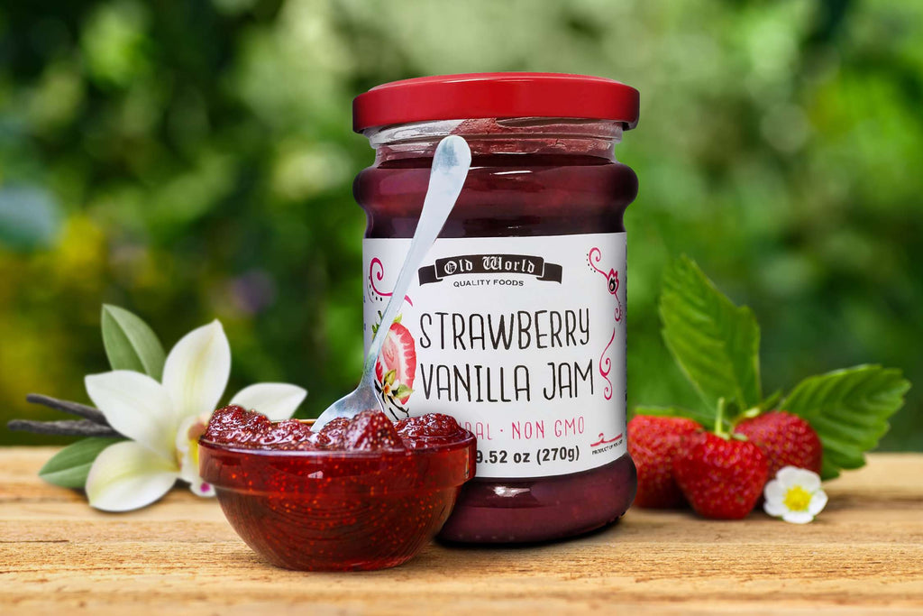 Old World Strawberry Vanilla Fruit Jam, 9.52 oz Jar, Case of 6