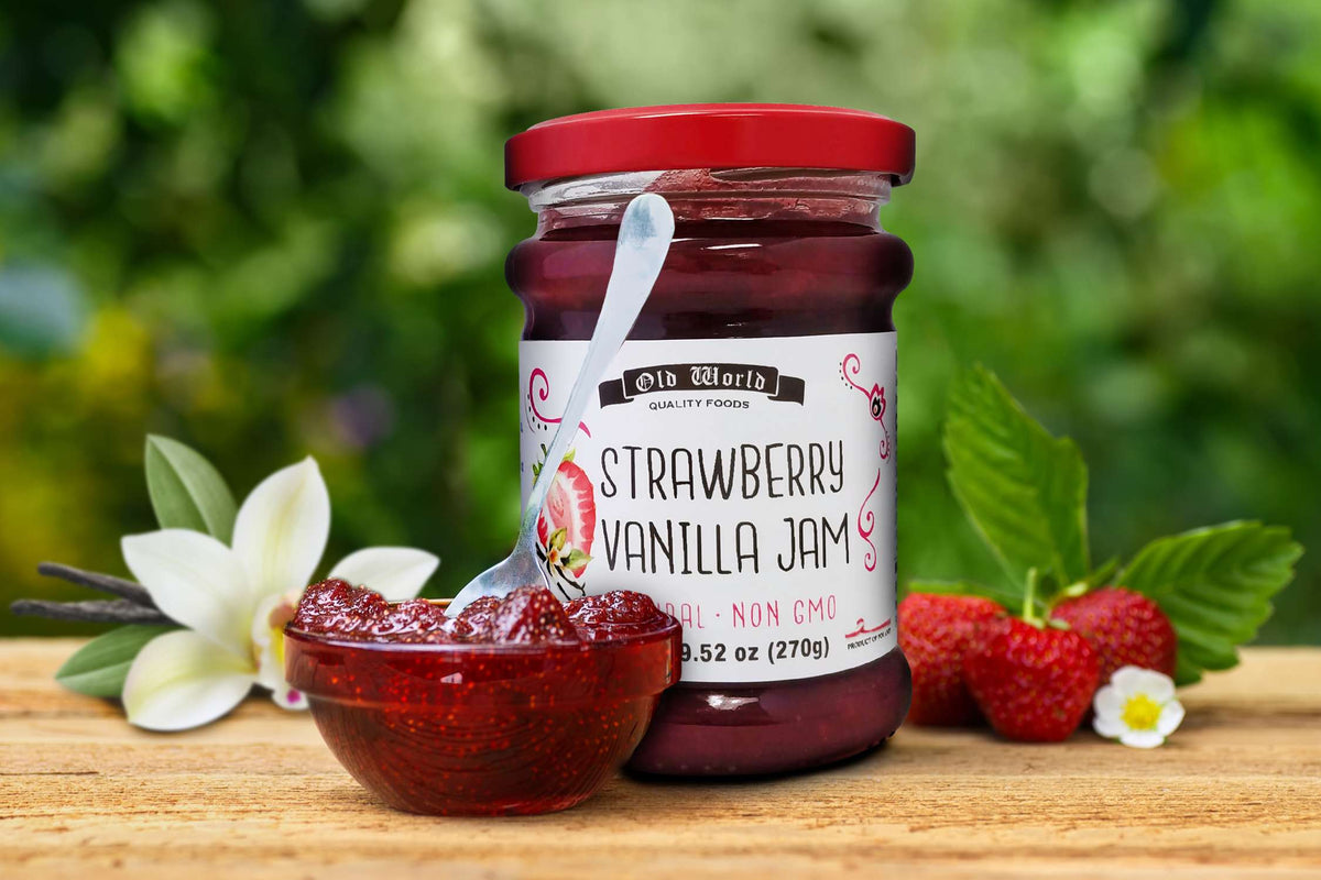 Old World Strawberry Vanilla Fruit Jam, 9.52 oz Jar, Case of 6
